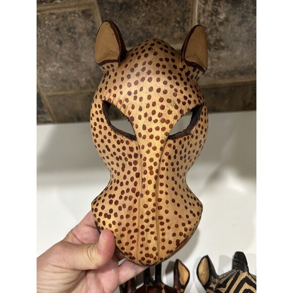 Set of  5 Hand Carved Wooden Mask African Animal Zebra Giraffe Wall Hanging - Picture 4 of 11